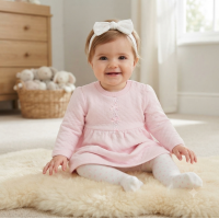 N14605: Baby Girls Quilted Dress, Tights & Headband Outfit (0-9 Months)